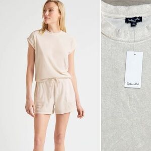 Splendid Terry Short Sleeve Sweatshirt Top, Ivory, size L NWT